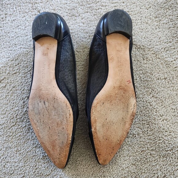 Manolo Blahnik black mesh/leather shoes/ballet flats sz 37 1/2 or US Sz 7.5 - Picture 6 of 10